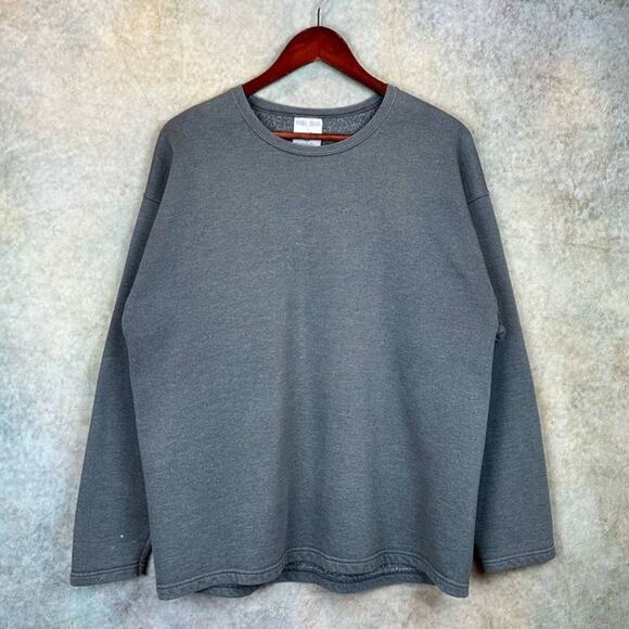 Vintage 90s Jerzees Blank Sweatshirt Mens Sz L Dark Gray Pullover Round Neck - Picture 1 of 9